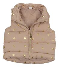 Starorůžová šusťáková prošívaná zateplená vesta s puntíky H&M