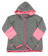 Šedo-neonově růžová propínací sportovní mikina s kapucí Primark