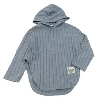 Světlemodro-šedý melírovaný žebrovaný svetr s kapucí Shein