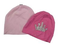 2set - Světlerůžová + růžová čepice s korunkou 