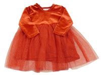 Červené samevé slavnostní šaty s tylovou sukní Ergee 