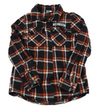 Černo-oranžovo-bílá kostkovaná flanelová košile 