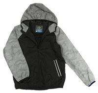 Černo-stříbrná šusťáková jarní bunda s kapucí George 