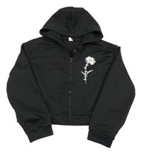 Černá propínací crop mikina s kytičkami a kapucí Shein