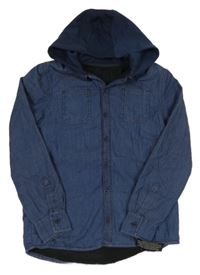 Nové - Tmavomodrá riflová košilová zateplená bunda s kapucí Dunnes