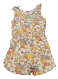 Nové - Bílý bavlněný kraťasový květovaný overal Tu