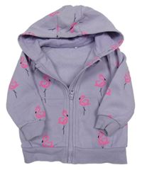 Levandulová propínací mikina s plameňáky a kapucí George 