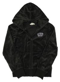 Tmavošedá sametová propínací mikina s korunkou z kamínků a kapucí H&M