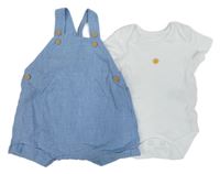 2set - Modré plátěné laclové kraťasy + bílé body s rybičkou H&M
