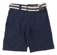 Tmavomodré plátěné chino puntíkaté kraťasy s páskem Denim Co. 