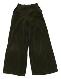 Olivové sametové žebrované culottes kalhoty Zara