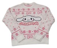 Světlerůžový chlupatý crop svetr s Cinnamoroll