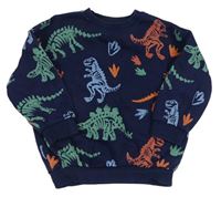 Tmavomodrá oversize mikina s dinosaury F&F