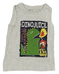 Světlešedý melírovaný nátělník s dinosaurem Tu