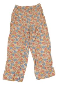Pudrové květované lehké kalhoty H&M