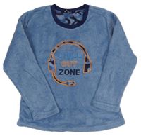 Modrá plyšová pyžamová mikina se sluchátky a nápisy Snooze Time