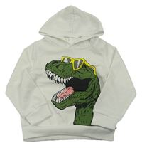 Bílá mikina s dinosaurem a kapucí 