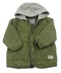 Khaki prošívaná šusťáková zateplená bunda s nášivkou a kapucí Next