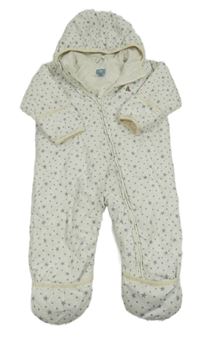 Bílá puntíkatá prošívaná šusťáková zimní kombinéza s hvězdičkami a kapucí GAP