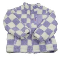 Levandulovo-bílá kostkovaná huňatá zateplená bunda Tu