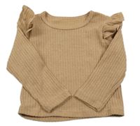 Hnědé žebrované úpletové mikinotriko s volánky SHEIN