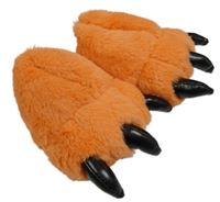 Oranžové chlupaté zateplené bačkory s drápy vel. 24