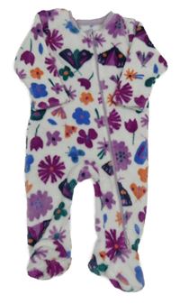 Bílo-lila plyšová kombinéza s kytičkami a můrami Nutmeg