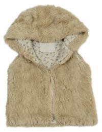 Smetanová kožešinová podšitá vesta s kapucí s oušky NUTMEG