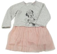 Světlešedo/růžové melírované teplákovo/tylové šaty s Minnie C&A