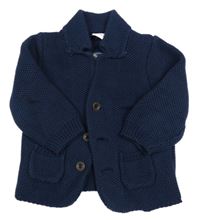 Tmavomodrý vzorovaný propínací podšitý svetr s límečkem TAPE 'A L'OEIL 