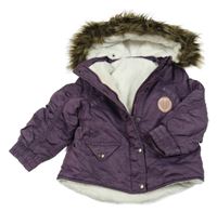 Lilková šusťáková zimní parka s nášivkou a odepínací kapucí s kožešinou campus