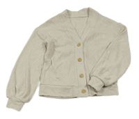 Světlebéžová melírovaná žebrovaná úpletová propínací mikina George