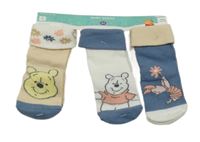 Nové - 3x - Ponožky - Béžovo-bílo/modré s Pú, modro/béžovo/bílé s Prasátkem Disney vel. 19-22