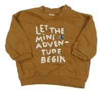 Hnědá oversize mikina s nápisy a dinosaurem H&M