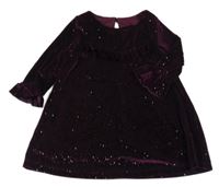 Tmavovínové třpytivé sametové šaty s volánky St. Bernard