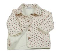 Smetanový prošívaný vyteplený kabátek s kytičkami a límečkem F&F