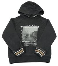 Černošedá mikina s potiskem města a nápisy a pruhy a kapucí M&S