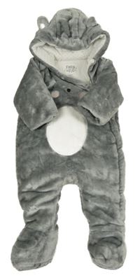 Šedá plyšová zateplená kombinéza s kapucí s oušky F&F