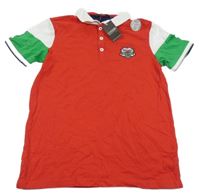 Nové - červeno-bílo-zelené polo tričko s nášivkou a límečkem George