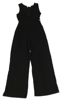 Černý žebrovaný kalhotový culottes overal C&A