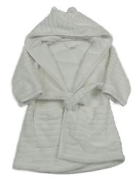 Bílý žebrovaný plyšový župan s kapucí s oušky C&A