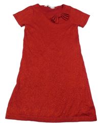 Červené melírované svetrové šaty s mašlí a třpytkami H&M