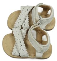 Bílo-béžové koženkové sandály s madeirou Next vel. 19