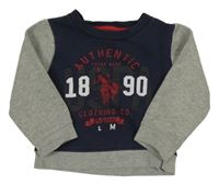 Tmavomodro-šedá mikina s logem a číslem a nápisy U.S. POLO ASSN.