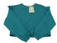 Nové - petrolejová oversize crop mikina s volánky H&M