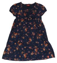 Tmavomodré šaty s kytičkami a volánky Esprit