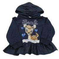 Tmavomodrá mikina s Bambim a srdíčky s kamínky a volánkem a kapucí MONNA LISA