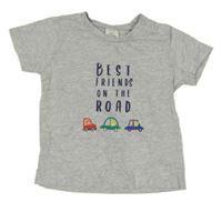 Šedé melírované tričko s nápisy a autíčky se zvířátky LC WaIKIKI