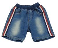 Modré teplákové riflové kraťasy s pruhy a úpletovým pasem