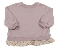 Světlefialová oversize mikina se světlerůžovým mušelínovým volánkem s kytičkami Next